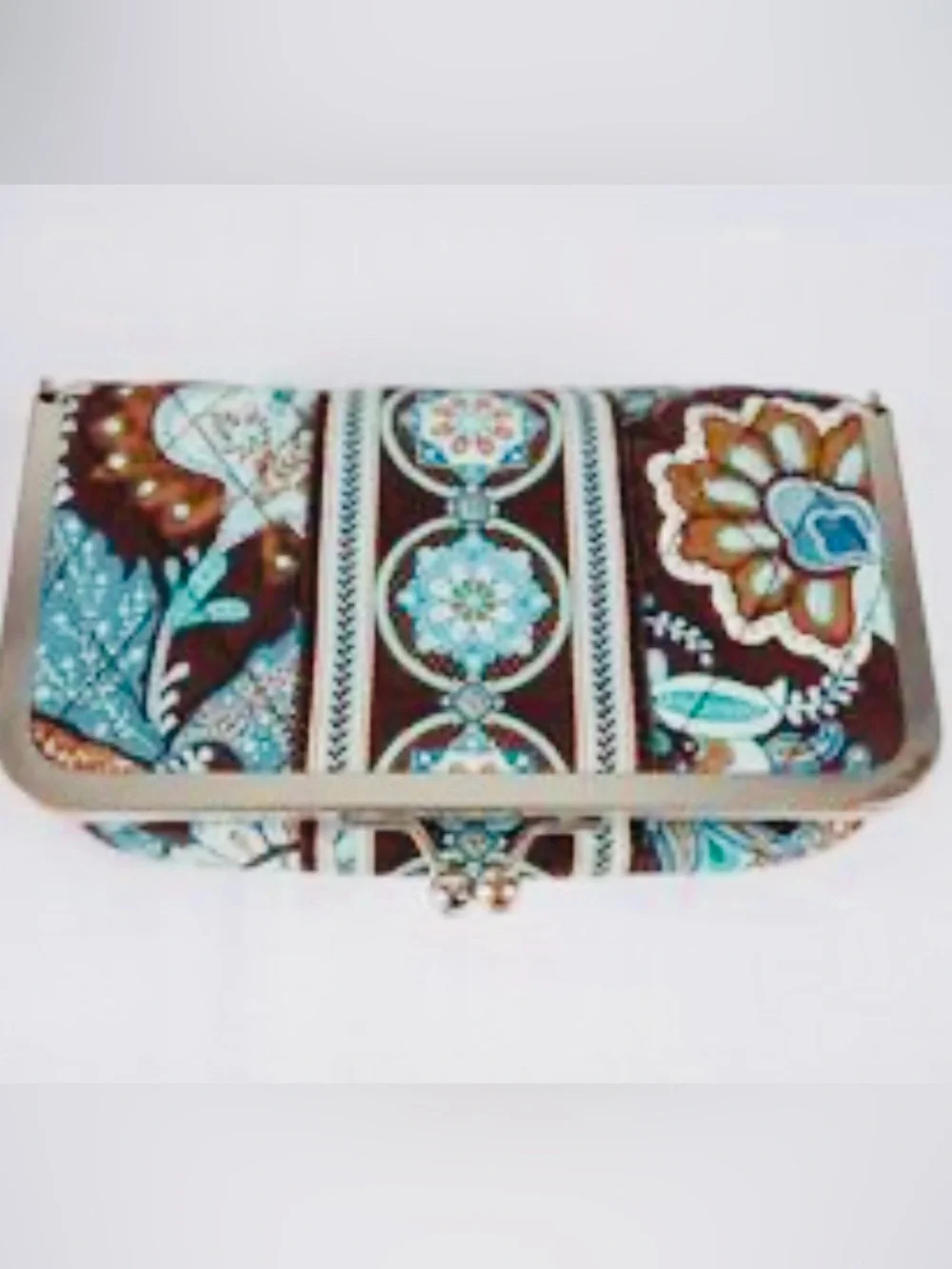 Vera Bradley Kisslock Makeup Pouch in Brown and Turquoise Floral Retired